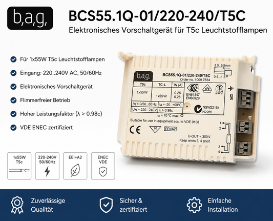 Elektronisches Vorschaltgerät (EVG) b,a,g. BCS55.1Q-01/220-240/T5C – 1×55 W T5c / TC-L