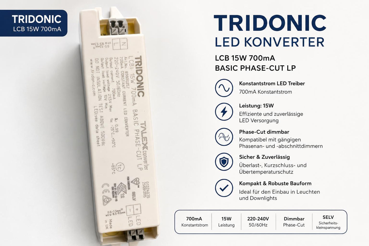 LED-Treiber Tridonic LCBI 15W 700mA BASIC PHASE-CUT LP Art.89800257