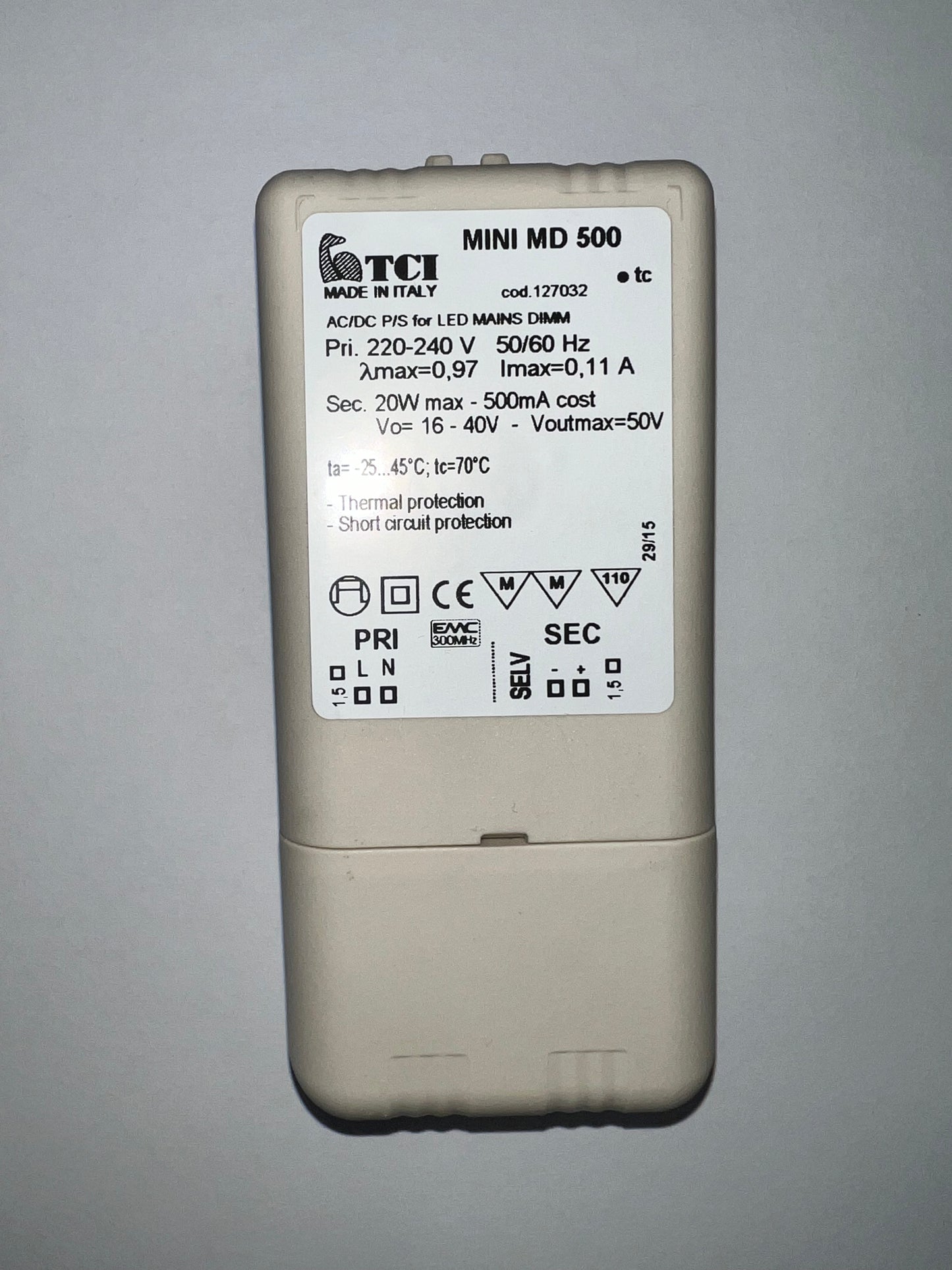 LED Treiber TCI MINI MD 500, 20W 500mA - Phasenabschnitt Dim-To-Warm TCI-127032